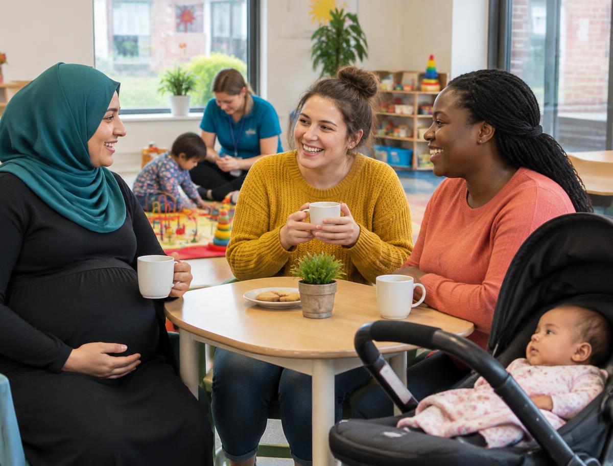 Illustrative scene for Baby Bumps Coffee n Crèche, not an existing P-O-M-S Kitchen session